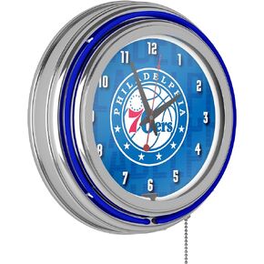 Trademark Global Neon Clock - Retro Philadelphia 76ers City Analog Wall Clock with Pull Chain - for Kitchen, Garage, Game Room, or Home Bar