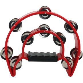 Ogrmar Double Row Handled Tambourine Metal Jingles Hand Held Percussion Drum with Ergonomic Handle Grip for Gift KTV/Party/Kids Toy (Black)