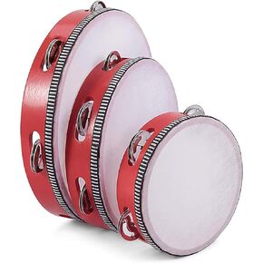 3PCS Handheld Tambourinel, 6"8"10"Wooden Tambourine Drum Percussion, Tambourine Musical Educational Metal Jingles Orff Instruments Accessories for Church KTV Party music therapy (White)