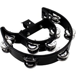 Drum Set Tambourine with Mounting Eye Bolt,Hi Hat tambourine(Black,Red) (10 double rows of jingles, Black)