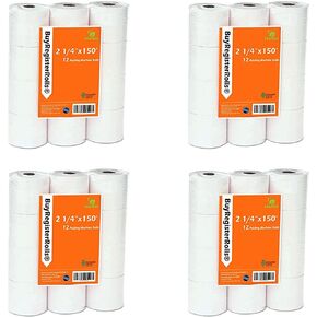 (48 Rolls) 2 1/4 x 150 ft White Adding Machine Tape Paper Rolls Premium One Ply Register Adding Machine/Calculator Paper Rolls Printing Calculator 10 Key