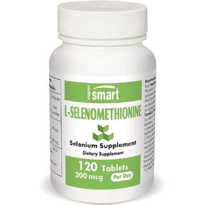 SuperSmart - L-Selenomethionine 200mcg per Day (Selenium Supplement) - High Absorption - Essential Trace Mineral | Non-GMO & Gluten Free - 120 Tablets