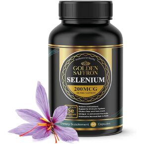 Golden Saffron Selenium (200mcg Selenium & 88.5 mg Saffron Extract) - to Support Overall Health, Non-GMO, Gluten Free, Dairy Free, with Unique and Advanced Formula – Made in USA & Tasteless. in Saudi Arabia
