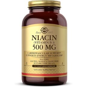 Solgar Niacin (Vitamin B3) 500 mg, 250 Vegetable Capsules - Cardiovascular Support - Energy Metabolism - Non-GMO, Vegan, Gluten Free, Dairy Free, Kosher - 250 Servings