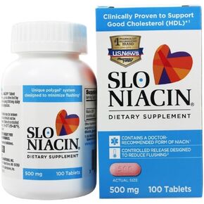 Slo-Niacin Vitamin B3 500 Mg - Slow Release Niacin for Heart Health, Energy Boost, Health Skin, Healthy Blood Sugar Levels - 100 Capsules