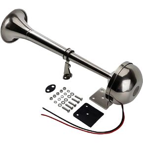 Boat Marine Single Trumpet Horn 12V Electric Stainless Steel Horn for Boats Ship Sailboat Yacht Off-Road Vehicle Truck SUV RV Vans Touring Car (silver single tone)
