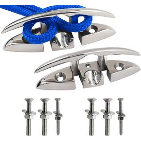 SHENGHUISS 2 Pcs 5 Inch Boat Flip Up Folding Cleat Stainless Steel 316 Deck Flush Dock Mount Cleat Mooring Rope Cleat w/Fasteners