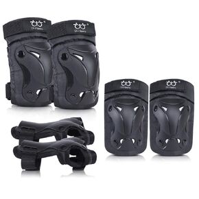 Kids/Youth knee and Elbow Pads with Wrist Guards Protective Gear Set for Skating Skateboarding Cycling Biking Scooter and Multi Sports (Black/Green, Small (3-7 years))
