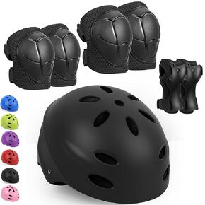 KUYOU Kids Protective Gear, Helmet Knee Pads and Elbow Pads Set with Wrist Guard Skateboard Accessories for Rollerblading Skateboard Cycling Skating Scooter.