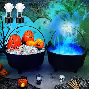 4 Pcs 14'' Halloween Witches Cauldron with 12 LED Lights Mist Maker Fogger Large Witches Cauldron Black Plastic Candy Bowl Witch Candy Bucket Cauldron for Halloween Trick or Treat Decoration Favor