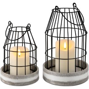 Homemory Farmhouse Lantern Decor, 2PCS Modern Candle Lantern Metal Rustic Candle Holder Home Decorations for Living Room Fireplace Mantle Kitchen Dining Table