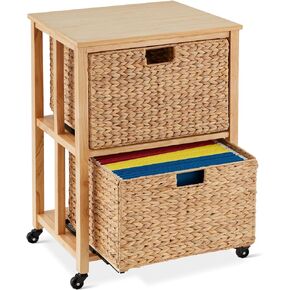Best Choice Products Vertical Rolling File Cabinet, Multipurpose Portable Water Hyacinth Basket Organizer for Home Office, Workspace w/Rubberwood Frame, Metal Sliders, Locking Caster Wheels - Mocha