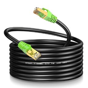 Cat8 Ethernet Cable 50Ft S/FTP Outdoor&Indoor Heavy Duty High Speed Cat8 LAN Network Cable Round 40Gbps 2000Mhz Blue
