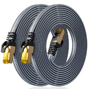 ARISKEEN Cat 8 Ethernet Cable 10 FT 2 Pack, Nylon Braided High Speed Cat8 Network LAN Patch Cord, 40Gbps 2000Mhz Shielded RJ45 Flat Internet Cable in Wall, Indoor & Outdoor for Modem/Router/PC (Grey)