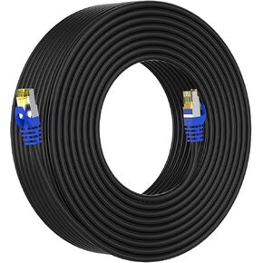 Cat 8 Ethernet Cable 100 ft,Heavy Duty High Speed Network Internet Cable, RJ45 Connector,26AWG 40Gbps 2000Mhz Patch Cord,S/FTP Indoor & Outdoor LAN Cable-Waterproof(Black) in Kuwait