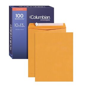 Columbian 10 x 13 Catalog Envelopes with Self Seal Closure, 28 lb Brown Kraft, for Mailing Flat Letter Size Documents or Photos, 100 Per Box (COLO335)