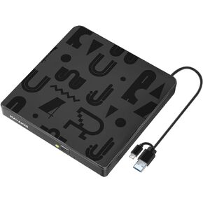 External CD DVD Drive, USB 3.0 Type C CD/DVD +/-RW Portable Burner Player Reader Writer Optical CD ROM Disk Drive for Laptop PC Desktop iMac MacBook Pro/Air Windows XP/7/8/10/11 Mac OS Linux Vista7/8
