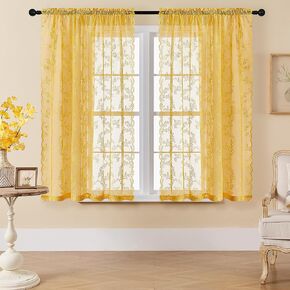 مجموعة توني ستائر شفافة من الدانتيل باللون الأزرق الفاتح - لوحات من الدانتيل الريفي بتصميم الأزهار 2 لغرفة المعيشة، 84 بوصة معالجة نافذة تصفية ضوء الشمس لغرفة النوم (52 × 84 بوصة، أزرق فاتح، لوحتان) in Kuwait