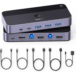 UGREEN USB 3.0 HDMI KVM Switch with 4 USB 3.0 Ports (3 USB-A+1 USB-C) 4K@60Hz for 2 Computers Sharing Monitor Keyboard Mouse Hard Drives Printer, with 2 HDMI Cables, 2 USB Cables and Controller