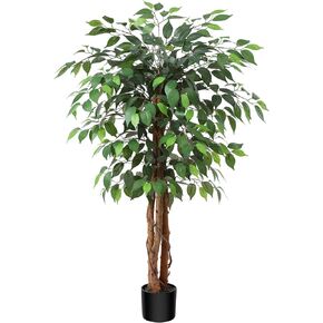 OAKRED 7FT Artificial Ficus Tree with Natural Wood Trunk and Realistic Leaves, Silk Faux Ficus Tree for Home Decor Indoor, Tall Green Fake Plant with Pot for Office Living Room Outdoor, Set of 1