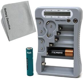 Battery Detective 12 Type Battery Tester (Blue) with LCD Display, AAA Battery & Cloth, for Household Batteries AA AAA C D 9V CR2032 CR123A N/LR1 CR2 CR-V3 2CR5 CR-P2 1.5V/3V Button Cell Batteries
