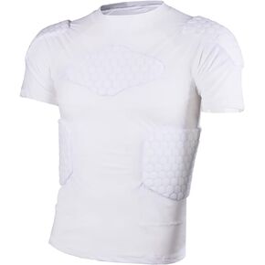 Jellybro Mens Padded Compression Shirt Womens White Protective Shirt for Rugby Hockey Football Skating Paintball Baseball