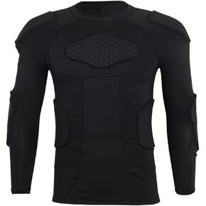 Topeter Men’s Padded Compression Shirt Long Sleeve Shoulder Chest Rib Protector T-Shirt