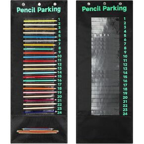 2 Pcs Pencil Parking Pocket Chart Pencil Pocket Chart Classroom Pencil Dispenser Organizer Holder Wall Pockets Calculator for Kids Teachers School Storage 31.5 x 11.5 Inch (Black)