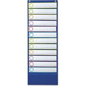 Carson Dellosa 13" x 36" Blue 12-Pocket Deluxe Daily Schedule Pocket Chart for Classroom with 15 Dry Erase Cards, Telling Time Visual Schedule for Kids, Daily Classroom Schedule Organizer