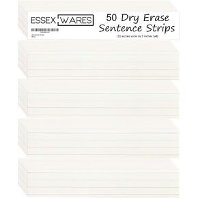 250 Pack, 16" Wide x 3" Tall Dry Erase Sentence Strips - Sentence Strips Cardstock - Reusable & Double Sided (Ruled & Blank) White Sentence Strips for The Classroom, Home, Office