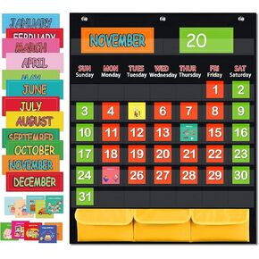 مخطط جيب بتقويم شهري أسود مع 112 بطاقة، (97 بطاقة نشاط مصورة، 15 بطاقة فلاش قابلة للمسح الجاف و3 خطافات)، للأطفال الذين يتعلمون في المنزل أو المدرسة in Kuwait