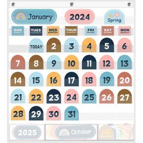 مخطط جيب POSLIUE Boho Calendar مع 90 بطاقة، تقويم جيب لتعلم الأطفال للمنزل، مستلزمات المعلم والمدارس وديكور الفصل الدراسي، يجب أن يكون لديك فصل رياض الأطفال في مرحلة ما قبل المدرسة، أبيض in Kuwait