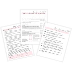 Brow Lamination & Tint Intake, Consent, and Aftercare Form | Digital Downloads for 8.5 x 11" inch Paper | Brow Artist Supplies | Pink and White Design