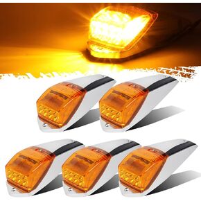 Partsam 5PCS Truck Cab Marker Light 17 LED Amber Top Roof Running Lights w/Chrome Base Truck Trailer Light Replacement for Peterbilt/Kenworth/Freightliner//Mack/Autocar Hayes,DOT Compliant