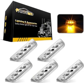 Partsam 5pcs 3LED Cab Light Truck Trailer Cab Marker Clear Lens Top Roof Running Reflective Lights Assembly Compatible with Peterbilt 579 & Kenworth T680, T770, T880 Heavy Trucks Cab Lights