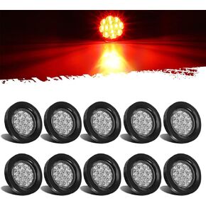 Partsam 10Pcs 2.5" Round Red 13 LED Side Marker Clearance Lights with Reflectors for Truck Trailer RV, Grommets and Pigtails Include, Clear Lens, Sealed Waterproof, Flush Mount, 12V