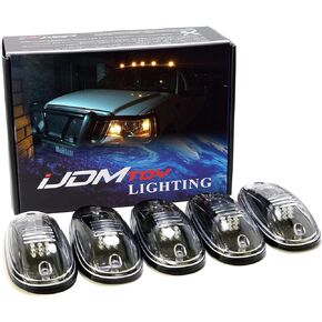 iJDMTOY 5pcs White LED Cab Roof Top Marker Running Lights Compatible With Truck SUV 4x4 (Black Smoked Lens Lamps)