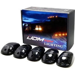 iJDMTOY 5 قطع من مصابيح LED بيضاء لسقف الكابينة متوافقة مع شاحنة SUV 4x4 (مصابيح عدسة سوداء مدخنة)