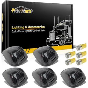 Partsam 5X Amber Cab Marker Roof Lights 264143AM+ 5X Amber T10 LED Lights Assembly Compatible with Ford E150 E250 E350 E450 F150 F250 F350 F450 F550 Super Duty with Stock Cab Light 1999-2016