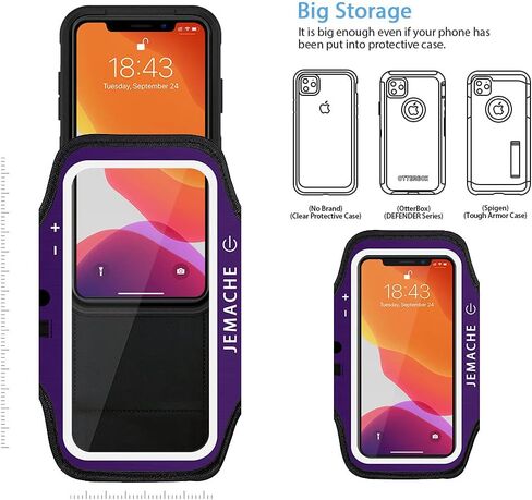سوار يد iPhone 15 Pro، 14 Pro، 13 Pro، 12 Pro مع حامل Airpods، حزام ذراع للجري من JEMACHE Gym Workouts لهاتف iPhone Xs 11Pro 12Pro 13Pro 14Pro 15Pro (داكن) in Saudi Arabia