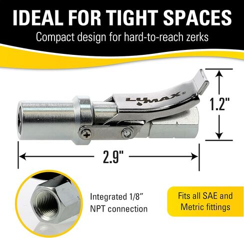 LUMAX LX-1403 Silver Heavy-Duty Quick Release Grease Coupler, 1/8" NPT, 1 Pack. Integrated Non-Return Valve enables Unit to be Disconnected Easily at pressures up to 15,000 PSI. in Saudi Arabia