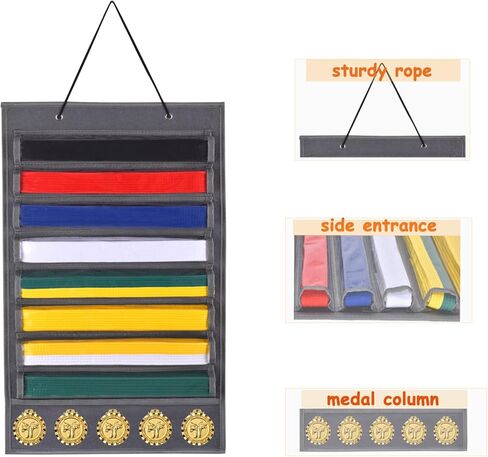 منظم تخزين أحزمة فنون الدفاع عن النفس للكاراتيه من ZFZGFRCS - يحمل 8 أحزمة كاراتيه و5 ميداليات، حامل عرض حزام التايكوندو للفنون القتالية، متين ومقاوم للغبار in Kuwait