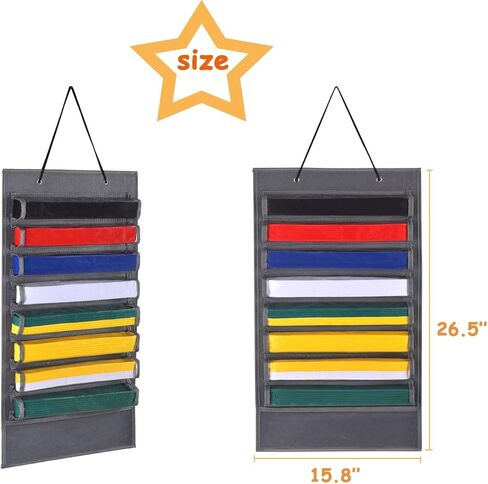 منظم تخزين أحزمة فنون الدفاع عن النفس للكاراتيه من ZFZGFRCS - يحمل 8 أحزمة كاراتيه و5 ميداليات، حامل عرض حزام التايكوندو للفنون القتالية، متين ومقاوم للغبار in Kuwait