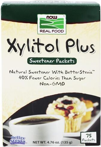 NOW Foods, Xylitol Plus Sweetener Packets with BetterStevia®, Zero Calories, Low Glycemic Impact, 75 Packets (Packaging May Vary) in Saudi Arabia