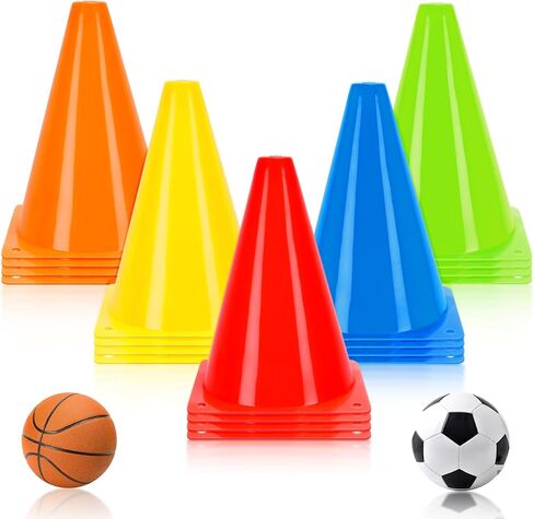 Kuqqi 7 Inch Plastic Agility Cones 20 Pack Set, Sports Soccer Flexible Cone for Training, Party, Activity, Traffic(Multicolor) in Kuwait