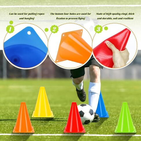 Kuqqi 7 Inch Plastic Agility Cones 20 Pack Set, Sports Soccer Flexible Cone for Training, Party, Activity, Traffic(Multicolor) in Kuwait