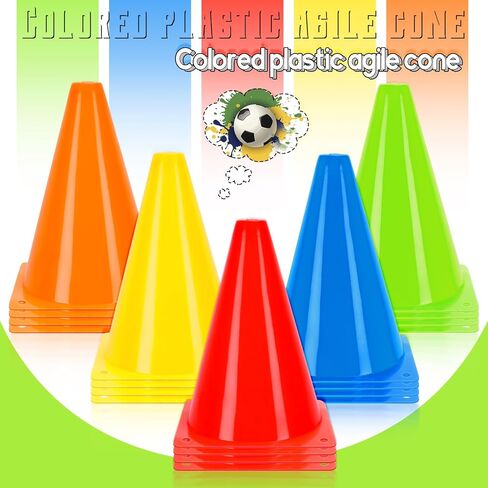 Kuqqi 7 Inch Plastic Agility Cones 20 Pack Set, Sports Soccer Flexible Cone for Training, Party, Activity, Traffic(Multicolor) in Kuwait