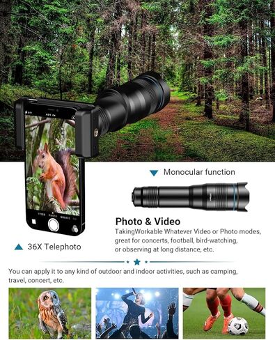 عدسة مقربة 36X من Evil Eye، عدسة هاتف مقربة عالية الدقة عالية الدقة مع حامل ثلاثي ومشبك هاتف لهواتف Android وiPhone وSamsung ومعظم الهواتف الذكية in Kuwait