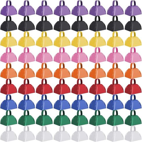 Fuyamp 72 قطعة من أجراس البقرة صانعة الضوضاء مع مقبض، جرس بقرة معدني صغير 3 بوصة، أجراس البقر الإيقاعية اليدوية للأحداث الرياضية، ألعاب كرة القدم، حفلة عيد الميلاد، هتاف الزفاف (9 ألوان) in Kuwait