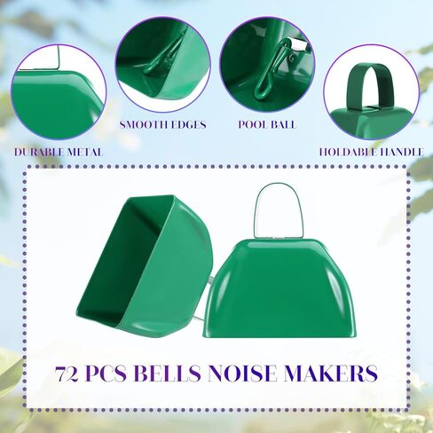 Fuyamp 72 قطعة من أجراس البقرة صانعة الضوضاء مع مقبض، جرس بقرة معدني صغير 3 بوصة، أجراس البقر الإيقاعية اليدوية للأحداث الرياضية، ألعاب كرة القدم، حفلة عيد الميلاد، هتاف الزفاف (9 ألوان) in Kuwait